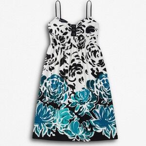 Sweet Storm Y2K Teal Black Floral Empire Waist Mini Dress Juniors Small